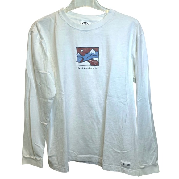 Life Is Good Tops - VTG Life is Good Long Sleeve Tee Womens Sz Large White Mountain Theme